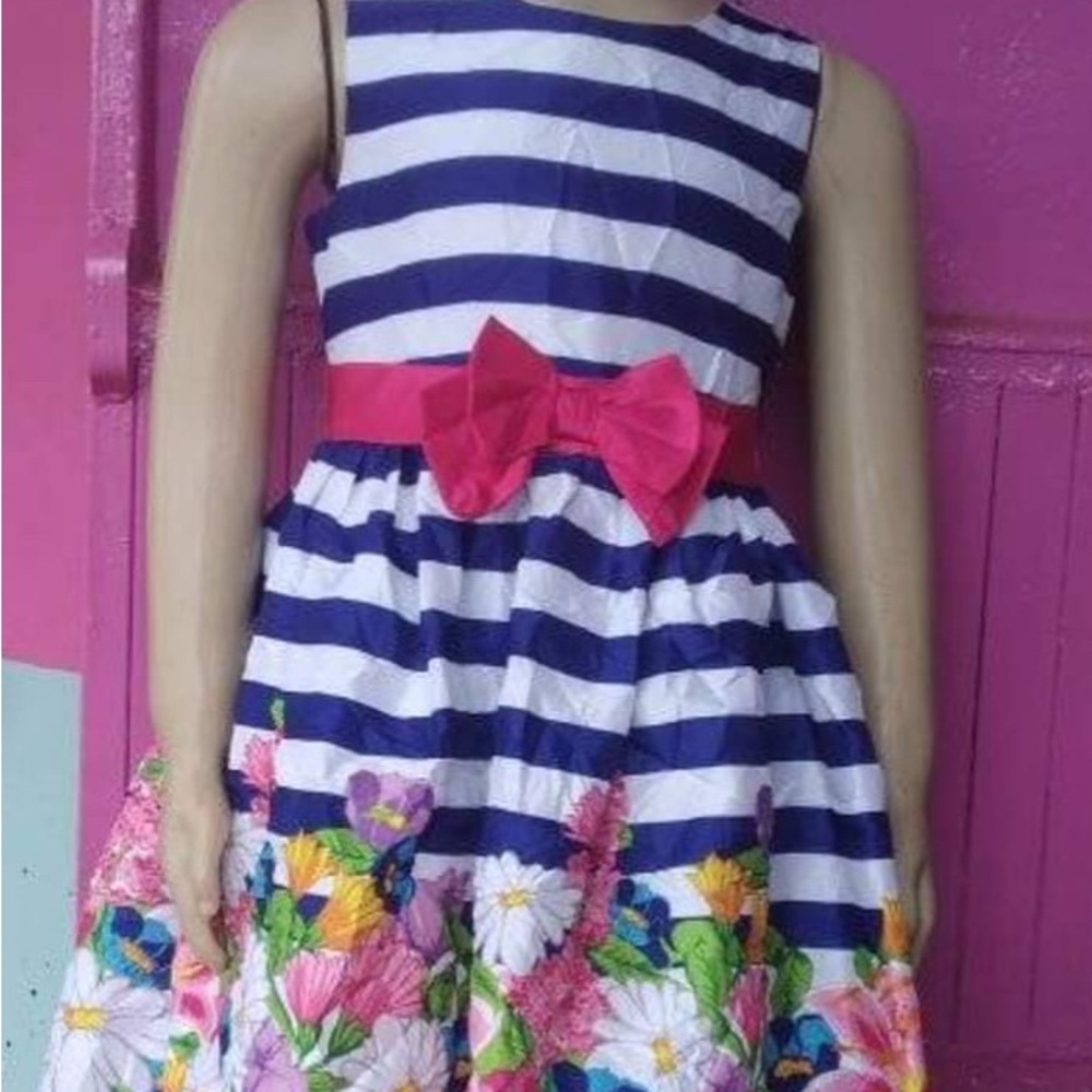 Wonder Nation Navy Striped Dress with Pink Bow
